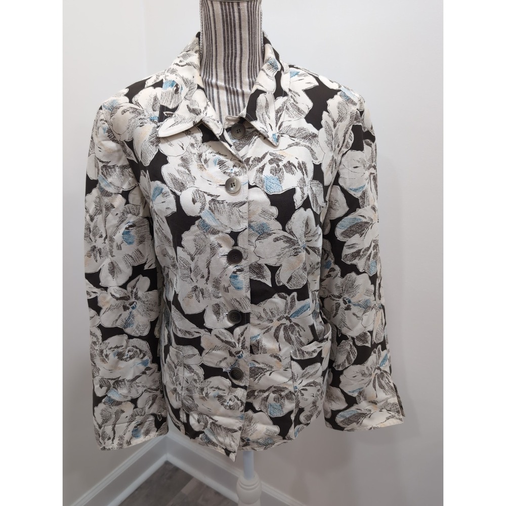 Jones New York Women Silk/Linen Blend Blazer Floral Size 16W Preppy Office